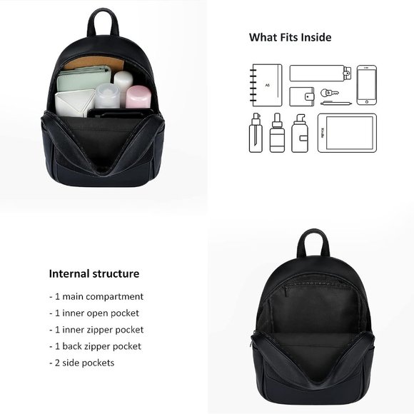 Women Black Leather Cute Bowknot Small Backpack Purse main image 7